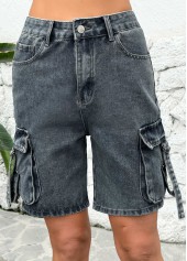 Dark Grey Marl Button Fly High Waisted Denim Shorts | thumb picture 