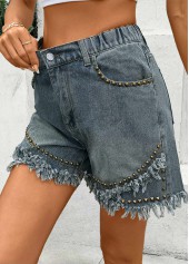 Denim Blue Straight Leg Button Fly High Waisted Shorts | thumb picture 