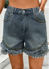 Denim Blue Straight Leg Button Fly High Waisted Shorts | thumb picture 