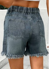 Denim Blue Straight Leg Button Fly High Waisted Shorts | thumb picture 