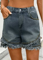 Denim Blue Straight Leg Button Fly High Waisted Shorts | thumb picture 