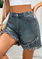 Denim Blue Straight Leg Button Fly High Waisted Shorts | thumb picture 