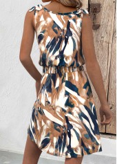 White Button Geometric Print Short Sleeveless V Neck Dress | thumb picture 