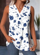 White Breathable Floral Print Sleeveless V Neck Tank Top | thumb picture 
