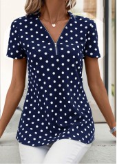 Navy Zipper Polka Dot Short Sleeve T Shirt | thumb picture 