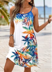 White Tropical Plants Print A Line Strappy Dress | thumb picture 
