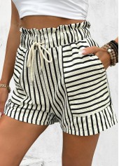 White Drawstring Striped Elastic Waist High Waisted Shorts | thumb picture 