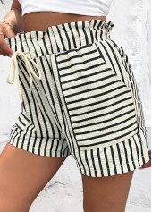White Drawstring Striped Elastic Waist High Waisted Shorts | thumb picture 