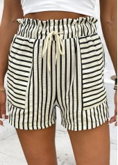 White Drawstring Striped Elastic Waist High Waisted Shorts | thumb picture 
