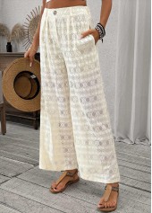 Beige Wide Leg Elastic Waist High Waisted Pants | thumb picture 