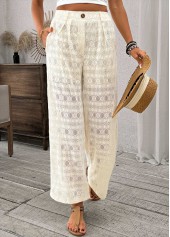 Beige Wide Leg Elastic Waist High Waisted Pants