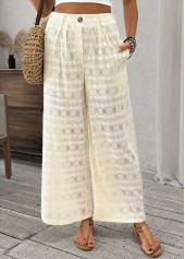 Beige Wide Leg Elastic Waist High Waisted Pants | thumb picture 