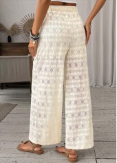 Beige Wide Leg Elastic Waist High Waisted Pants | thumb picture 