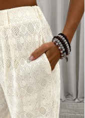 Beige Wide Leg Elastic Waist High Waisted Pants | thumb picture 