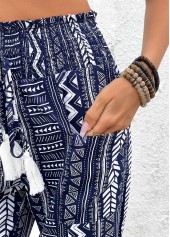 Navy Smocked Geometric Print Jogger Elastic Waist Pants | thumb picture 