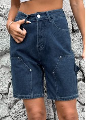Denim Blue Button High Waisted Shorts | thumb picture 