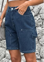 Denim Blue Button High Waisted Shorts | thumb picture 