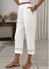 White Lace Straight Leg Elastic Waist High Waisted Pants | thumb picture 