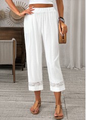 White Lace Straight Leg Elastic Waist High Waisted Pants | thumb picture 