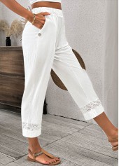 White Lace Straight Leg Elastic Waist High Waisted Pants | thumb picture 