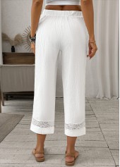White Lace Straight Leg Elastic Waist High Waisted Pants | thumb picture 