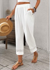 White Lace Straight Leg Elastic Waist High Waisted Pants | thumb picture 