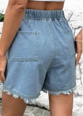 Denim Blue Straight Leg Elastic Waist High Waisted Shorts | thumb picture 
