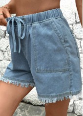 Denim Blue Straight Leg Elastic Waist High Waisted Shorts | thumb picture 