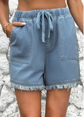 Denim Blue Straight Leg Elastic Waist High Waisted Shorts | thumb picture 