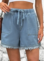 Denim Blue Straight Leg Elastic Waist High Waisted Shorts | thumb picture 