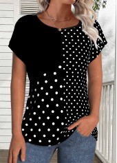 Black Patchwork Polka Dot Short Sleeve T Shirt | thumb picture 
