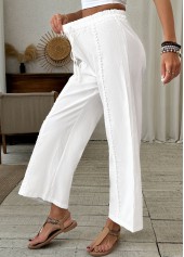 White Patchwork Wide Leg Elastic Waist High Waisted Pants | thumb picture 