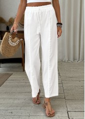 White Patchwork Wide Leg Elastic Waist High Waisted Pants | thumb picture 