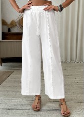 White Patchwork Wide Leg Elastic Waist High Waisted Pants | thumb picture 