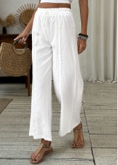 White Patchwork Wide Leg Elastic Waist High Waisted Pants | thumb picture 