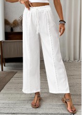 White Patchwork Wide Leg Elastic Waist High Waisted Pants
