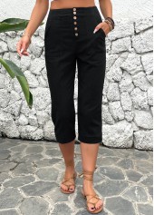 Black Button Detail High Waisted Pants | thumb picture 