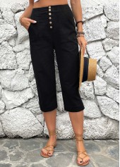 Black Button Detail High Waisted Pants | thumb picture 