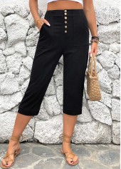 Black Button Detail High Waisted Pants | thumb picture 