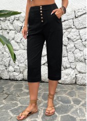 Black Button Detail High Waisted Pants | thumb picture 