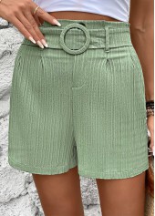 Green Straight Leg Elastic Waist Mid Waisted Shorts