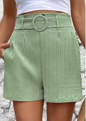Green Straight Leg Elastic Waist Mid Waisted Shorts | thumb picture 