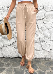 Light Camel Jogger Elastic Waist High Waisted Pants