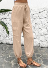 Light Camel Jogger Elastic Waist High Waisted Pants