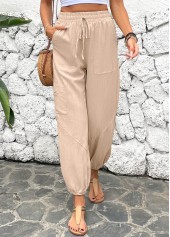 Light Camel Jogger Elastic Waist High Waisted Pants