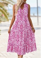 Hot Pink Tribal Print Maxi Sleeveless Split Neck Dress | thumb picture 