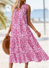 Hot Pink Tribal Print Maxi Sleeveless Split Neck Dress | thumb picture 