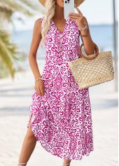 Hot Pink Tribal Print Maxi Sleeveless Split Neck Dress | thumb picture 