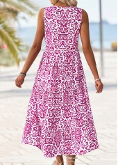 Hot Pink Tribal Print Maxi Sleeveless Split Neck Dress | thumb picture 