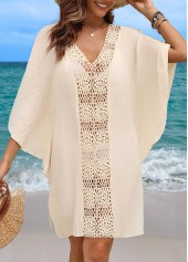 V Neck Breathable Beige Cover Up